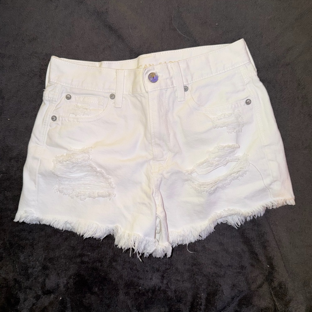 American Eagle Outfitters White Distressed Jean Shorts